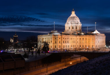 Minnesota State Capitol on the evening of an Insurrection at the US Capitol.