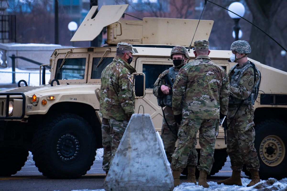 Minnesota National Guard leader Shawn Manke at the Minneosta State Capitol where security was high following violence at the US Capitol. A pro-Trump rally at the Minnesota State Capitol had about 20 in attendance. The Capitol was heavily secured by Ramsey County, St. Paul Police, DNR Conservation Officers,  State Patrol and the National Guard after reports of possible violence at State Capitols.