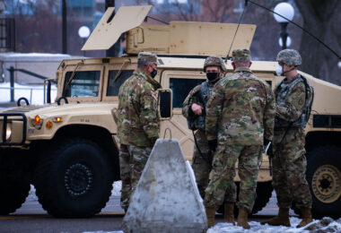 Minnesota National Guard leader Shawn Manke at the Minnesota State Capitol where security was high following violence at the US Capitol. A pro-Trump rally at the Minnesota State Capitol had about 20 in attendance. The Capitol was heavily secured by Ramsey County, St. Paul Police, DNR Conservation Officers,  State Patrol and the National Guard after reports of possible violence at State Capitols.