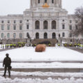 Minnesota law enforcement surround the Minnesota State Capitol about 10 days after the attack on the United States Capitol.