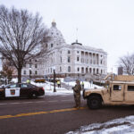 National Guard at a Stop The Steal protest in St. Paul 1 Minnesota National Guard and the State Patrol stationed around the Minnesota State Capitol.