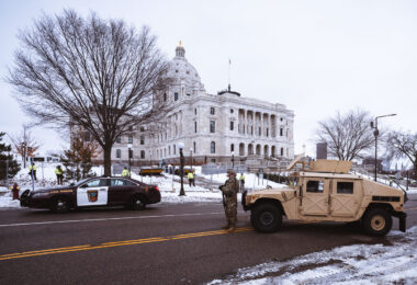 Minnesota National Guard and the State Patrol stationed around the Minnesota State Capitol.