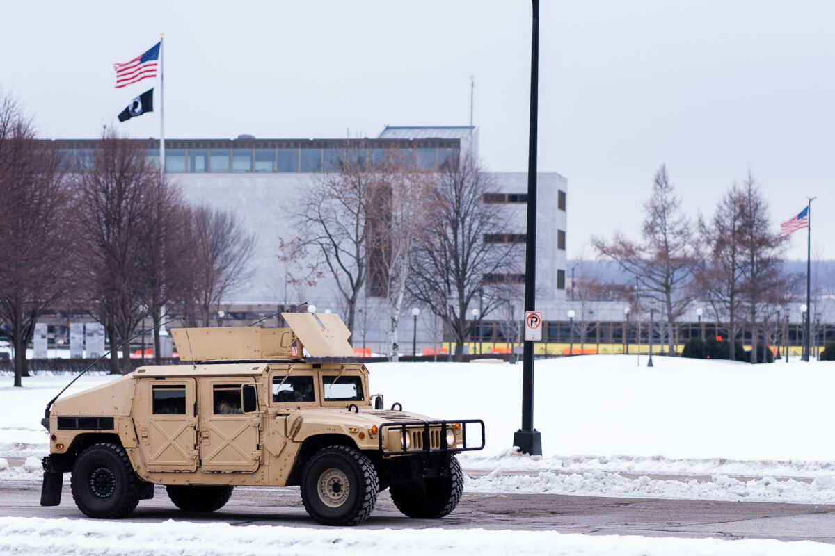 Minnesota National Guard stationed around the Minnesota State Capitol.