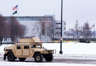 Minnesota National Guard stationed around the Minnesota State Capitol.