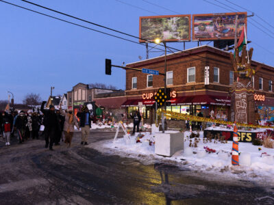 Protesters march to George Floyd Square, Minneapolis, January 2021