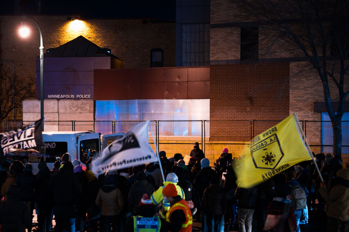 Protesters return to the burned Minneapolis Police Third Precinct on Inauguration Day asking for community control of the police. Less than 3 weeks prior, Dolal Idd was killed by Minneapolis Police during a firearm sting. The Minneapolis Police released video showing what they say was Dolal Idd shooting at them first through the car window.