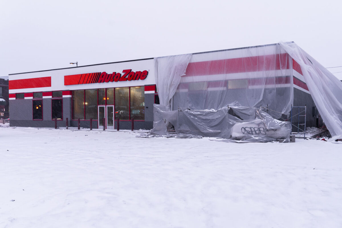 While the Autozone on East Lake was the first building to burn during unrest, the Autozone on W. Lake is the first building to be completely rebuilt.