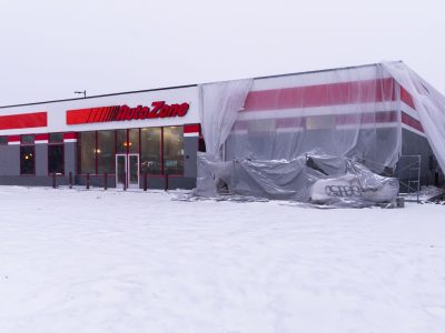 Rebuilt AutoZone on W. Lake Street, Minneapolis, Under Winter Cover