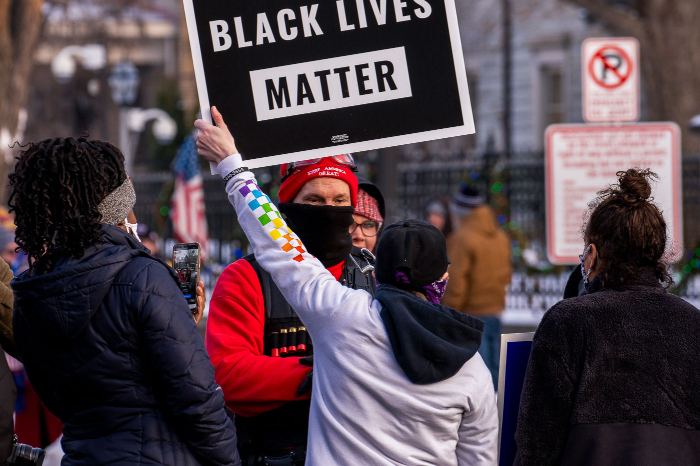 Black Lives Matter protesters at a Stop The Steal rally on January 6