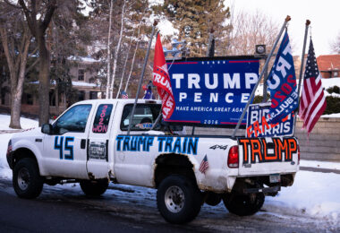Trump supporters gather at the Minnesota Governor’s Residence after a “Storm The Capitol” event at the Minnesota State Capitol.