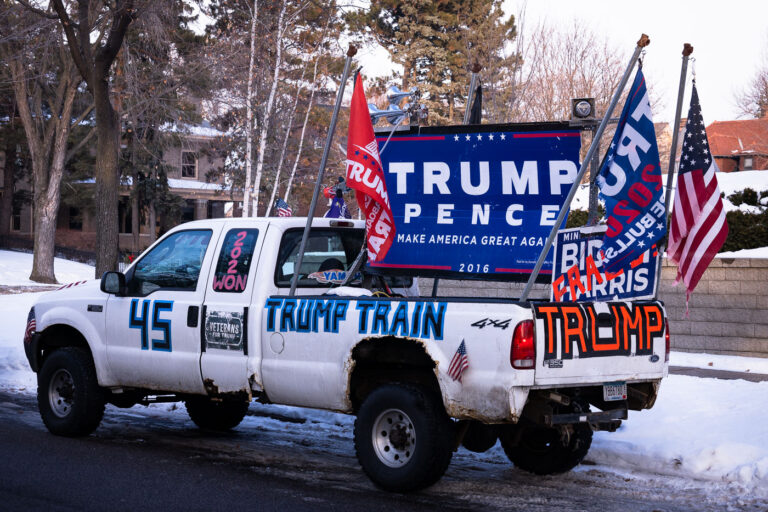 Trump Train Truck on January 6 2 Trump supporters gather at the Minnesota Governor’s Residence after a “Storm The Capitol” event at the Minnesota State Capitol.