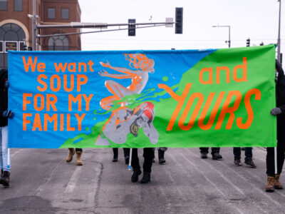 St. Paul Protest: "We want soup for my family and yours" banner