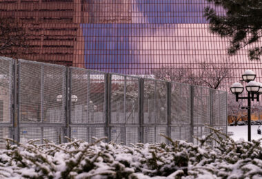 Security fencing being installed around the courthouse that will hold the Derek Chauvin murder trial over the death of George Floyd. Jury selection is to begin March 8th.
