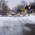 Barricades at George Floyd Square on what was the 56th anniversary of the death of Malcom X.