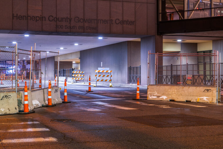 Barricades at Hennepin County Courthouse tunnel 1 Security measures taking shape around the courthouse where Derek Chauvin will be on trial for the May 2020 murder of George Floyd.