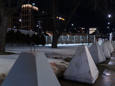 Barricades at the Hennepin County Medical Examiner's Office