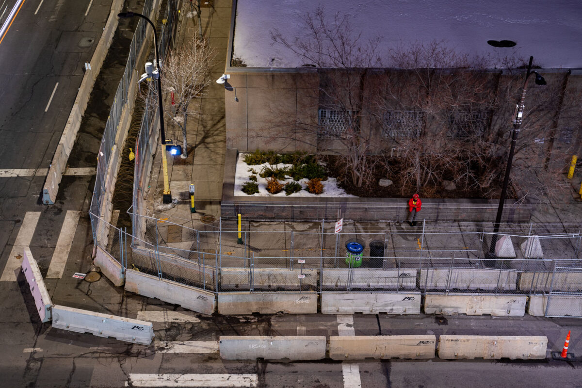 The Hennepin County Public Safety Facility, the county jail, behind security fencing in preparation for the Derek Chauvin murder trial.