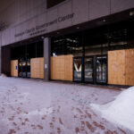 February 17, 2021 - Minneapolis -- The Hennepin County Government Center in downtown Minneapolis is where former Minneapolis Police officer Derek Chauvin's trial over the death of George Floyd will take place. Jury selection starts on March 8th, 2021. The area around the courtroom is being secured by barricades and layers of fencing in preperation for unrest.