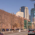 People stand in line for their turn to get the COVID-19 vaccine at the Minneapolis Convention Center.