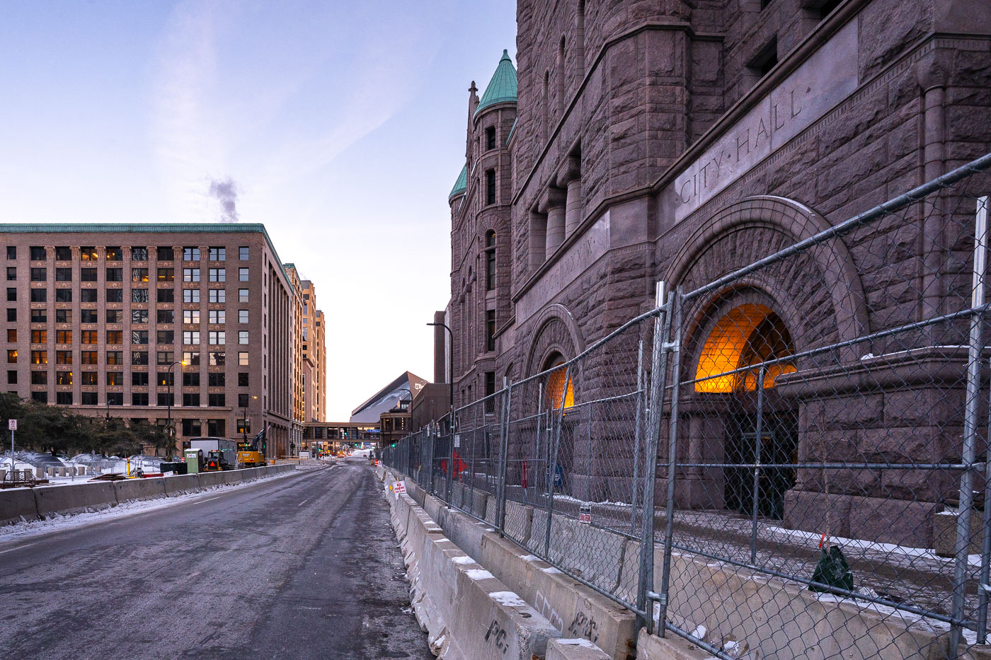 Fencing around Minneapolis City Hall before Derek Chauvin trial