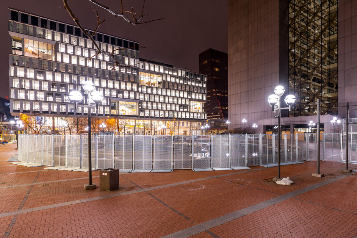 Security fencing being installed around the courthouse that will hold the Derek Chauvin murder trial over the death of George Floyd. Jury selection is to begin March 8th.