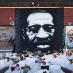 The George Floyd mural at George Floyd Square in South Minneapolis in Winter 2021.
