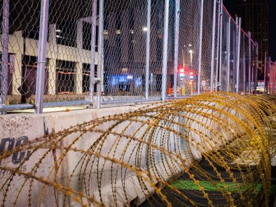 Razor wire and fencing surround Hennepin County Government Center for Derek Chauvin trial