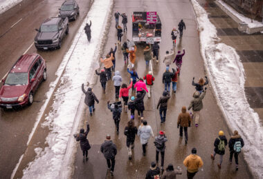 About 70 marched down Lake Street in a march organized by Save The Boards to Memorialize the Movement and Visual Black Justice. They demand the President take action to abolish the death penalty, re-open all police murder cases, & defund/de-militarize police.