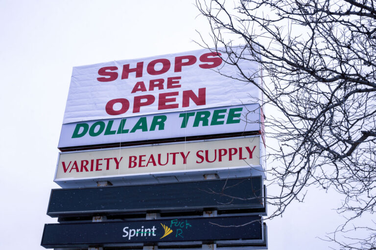 Shops Are Open sign on Lake Street 3 Shops begin to re-open in a strip mall that was heavily damaged during unrest over the death of George Floyd on May 25th, 2020.