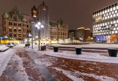 Minneapolis City Hall and Hennepin County Government Center security preparations begin for the Derek Chauvin trial.
