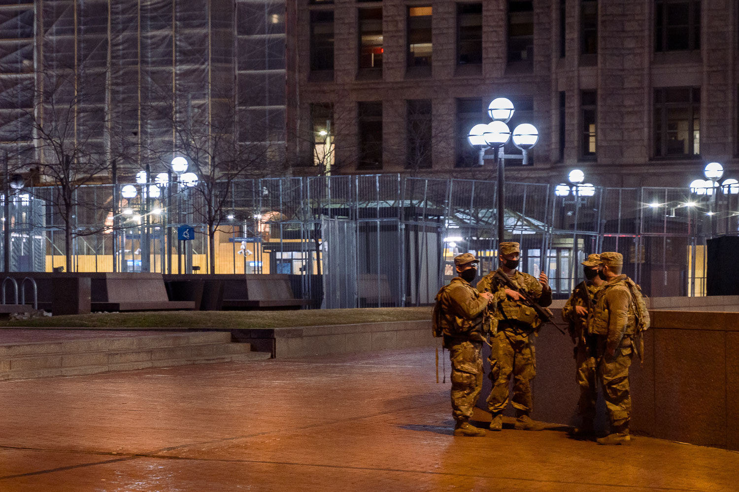 The Minnesota National guard outside the Hennepin County Government Center in Minneapolis on March 7th, 2021 during the Derek Chauvin murder trial.