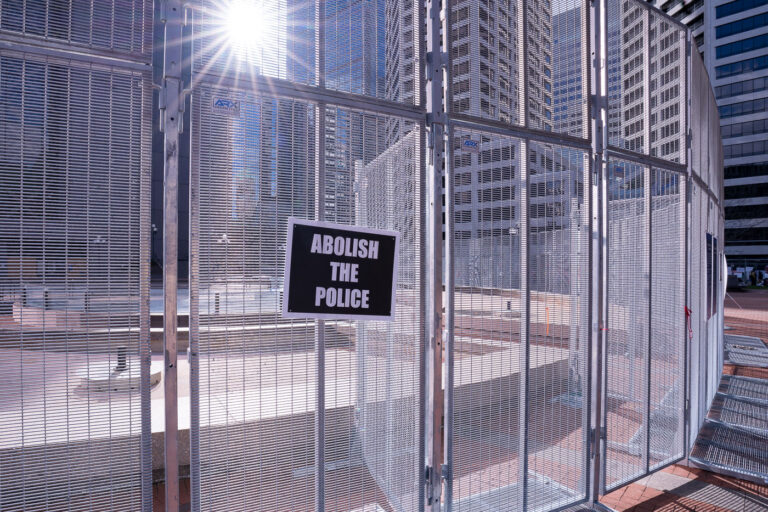Abolish the Police sign on courthouse fencing in Minneapolis 3 An Abolish The Police protest sign on the security fencing around the Hennepin County Government Center where Derek Chauvin is on trial for the May 25, 2020 murder of George Floyd in South Minneapolis.