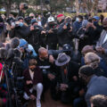 March 29, 2021 - Minneapolis -- Ben Crump, the attorney for the George Floyd, Rev. Al Sharpton, and George Floyd Family take a kneel for 8:46 outside the Hennepin County Government Center prior to opening statements began in the Derek Chauvin murder trial. Chauvin is accused of murdering George Floyd on May 25th, 2020.