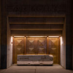 Concrete barricades in front of doors at The Amory concert venue in downtown Minneapolis.