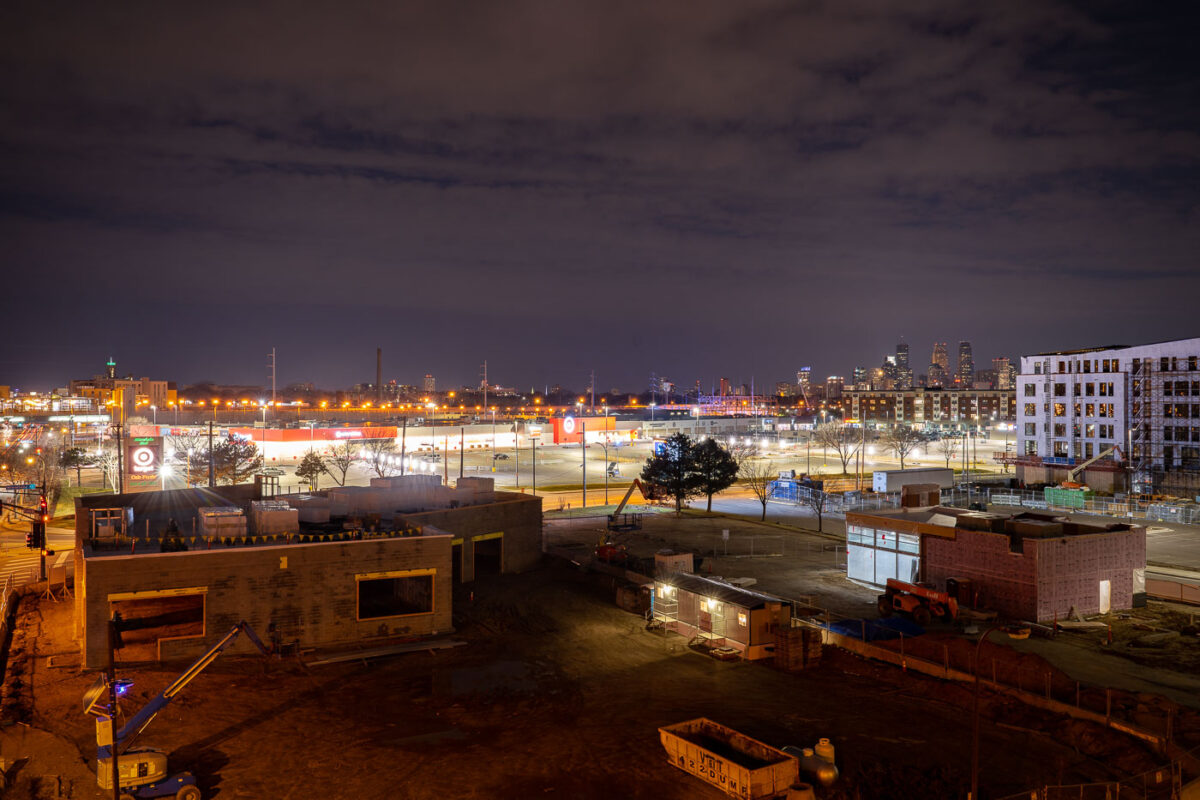 Autozone, Wendy's and Ever Lake apartments on March 27, 2021 being rebuilt after being destroyed in riots over the murder of George Floyd.