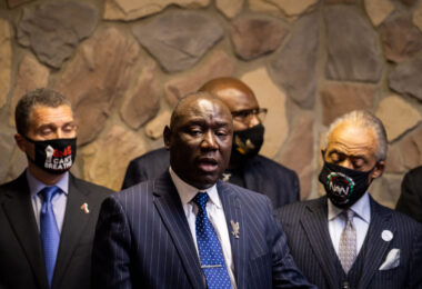 Ben Crump speaks at a press conference in Minneapolis on March 28, 2021 prior to opening statements in the Derek Chauvin murder trial.