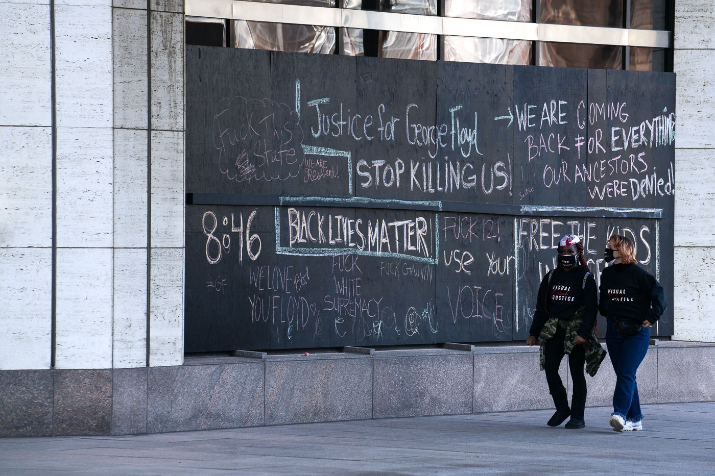 Black Lives Matter chalk on black boards