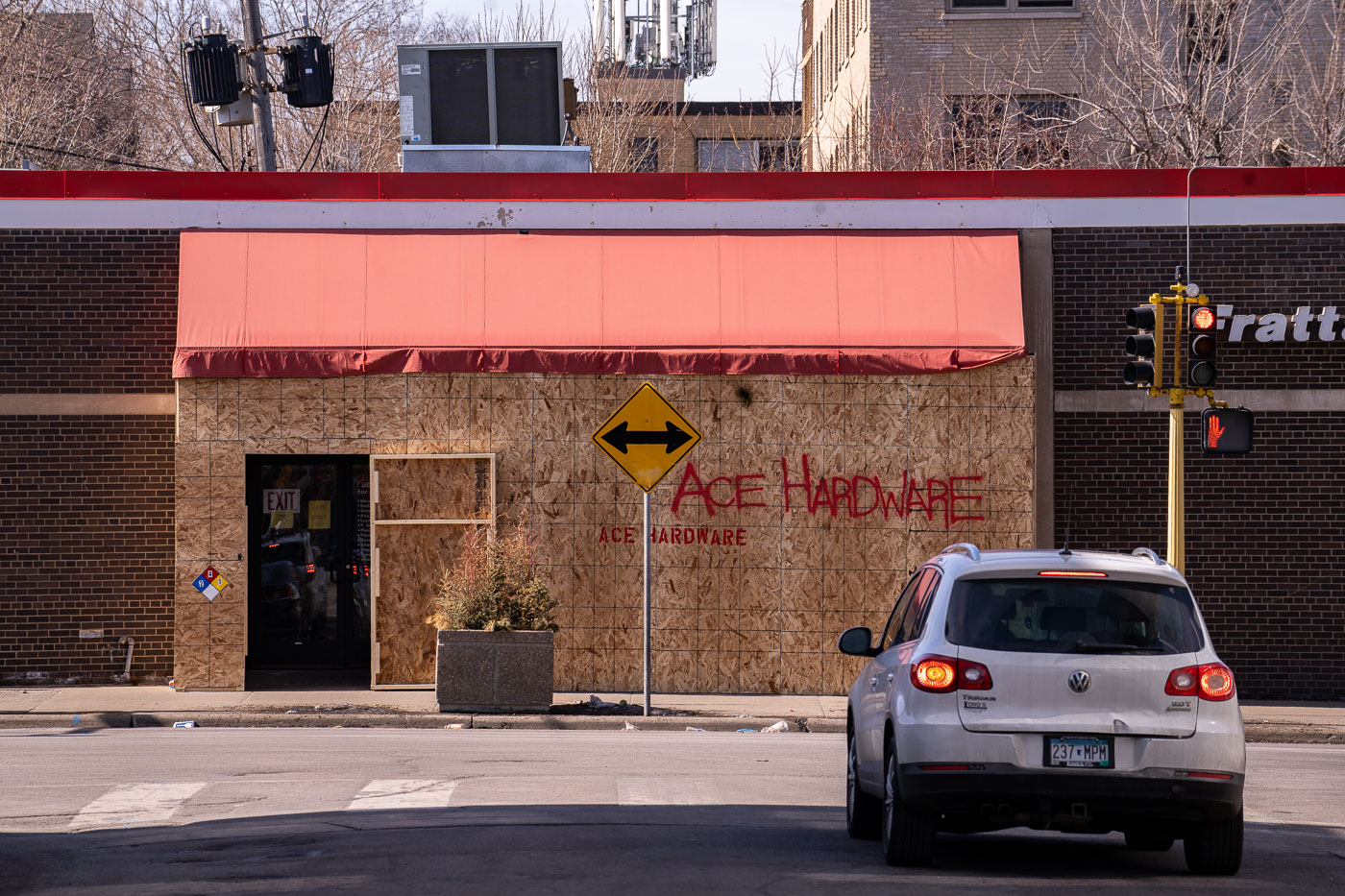 Boarded up Ace Hardware on Nicollet Ave