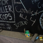 Chalk laying outside a building across the street from the Hennepin County Government Center where the trial of Derek Chauvin has begun. Chauvin is charged in the May 25th, 2020 murder of George Floyd.