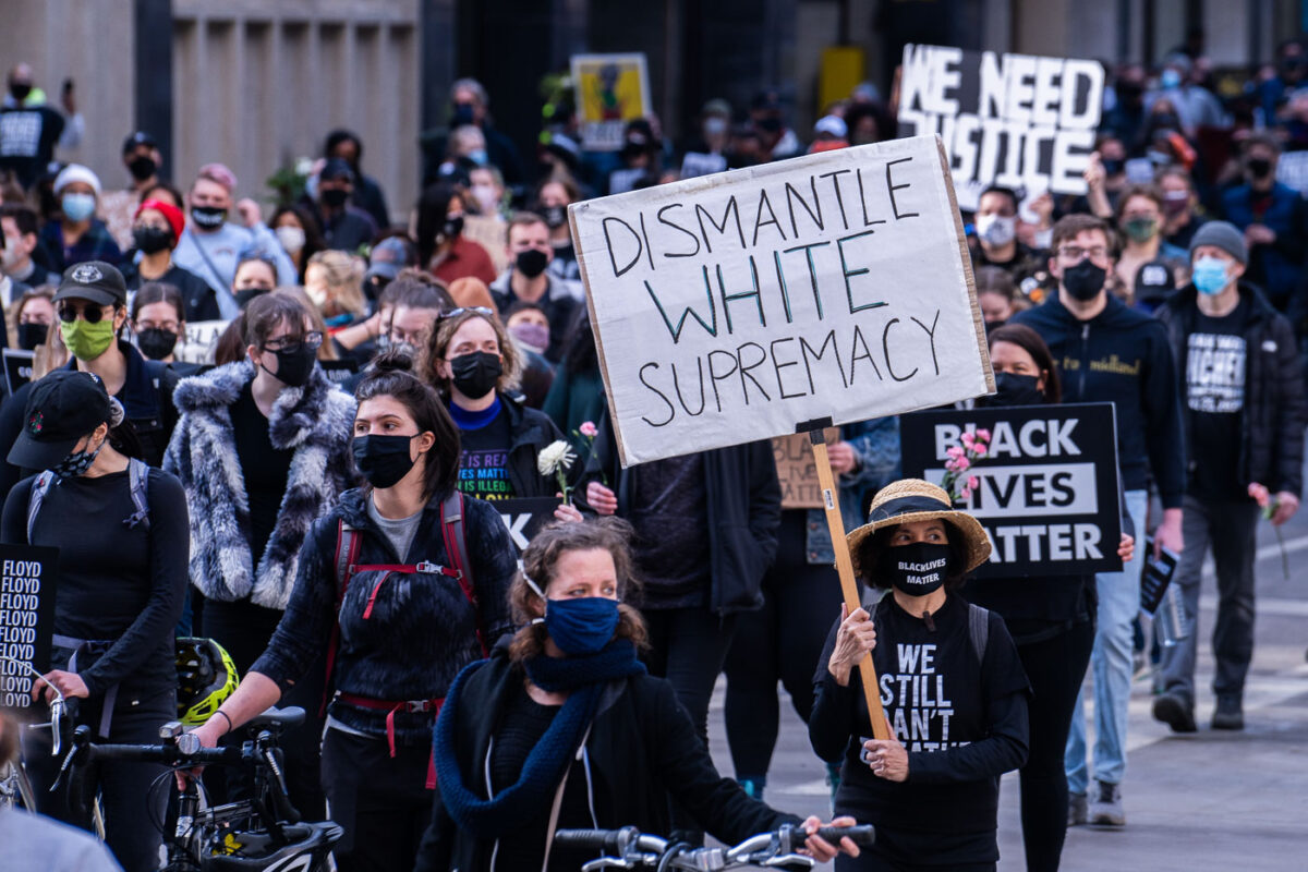 Thousands march the day before the start of jury selection in the Derek Chauvin murder trial. The former Minneapolis Police officer is charged with the murder of George Floyd on May 25th, 2020.