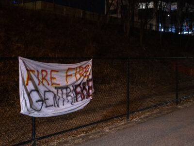 Midtown Greenway Protest Sign: Fire Fire Gentrifire