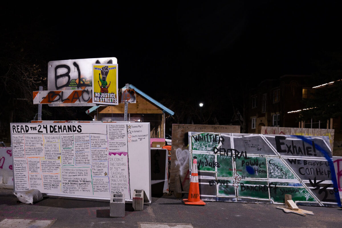 The 24 demands of George Floyd Square written on street barricades in March 2021.