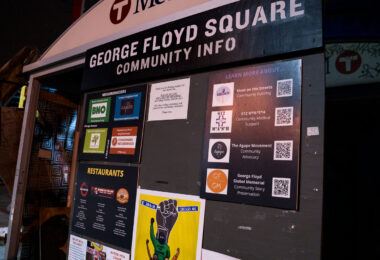 The "Community Info" board at George Floyd Square on March 16, 2021.