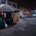 A warming shelter at George Floyd Square in Minneapolis on March 16, 2021. The shelters were built near the street barricades.