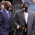 Terrence and Philonise Floyd arrive to a press conference outside the Hennepin County Government Center where opening statements in the Derek Chauvin murder trial are set to begin.