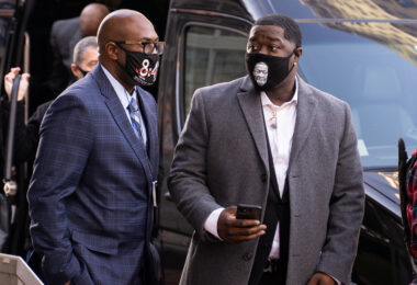 Terrence and Philonise Floyd arrive to a press conference outside the Hennepin County Government Center where opening statements in the Derek Chauvin murder trial are set to begin.