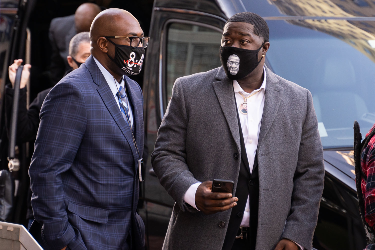 March 29, 2021 - Minneapolis -- Terrence and Philonise Floyd arrive to a press conference outside the Hennepin County Government Center where opening statements in the Derek Chauvin murder trial are set to begin.