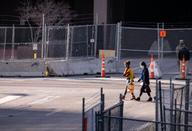 Security outside the courthouse where the Derek Chauvin murder trial is being held.