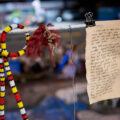 A letter to George hanging at the George Floyd Memorial.