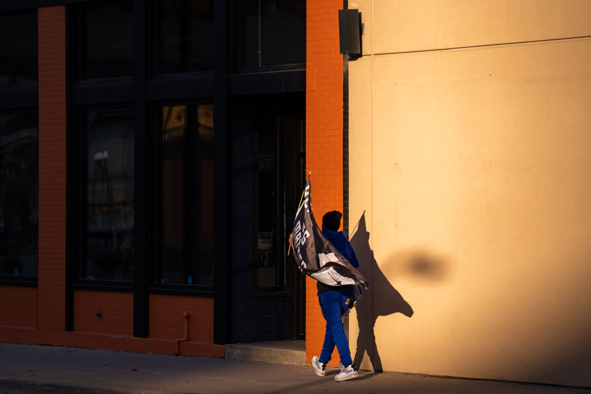 Protesters rally and march through Downtown Minneapolis on the day opening statements began in the Derek Chauvin murder trial. Chauvin is accused of murdering George Floyd on May 25th, 2020.